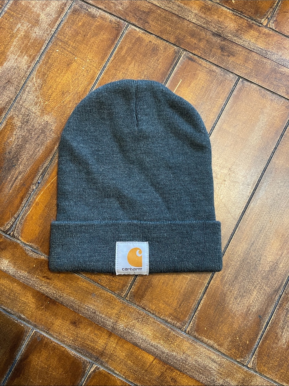 Carhartt Dark Gray Knit Cuffed Beanie with Logo Patch